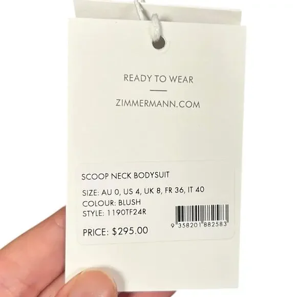 NWT Zimmermann Blush Pink Lace Scoop Neck Bodysuit Womens US 4 - Picture 5 of 8